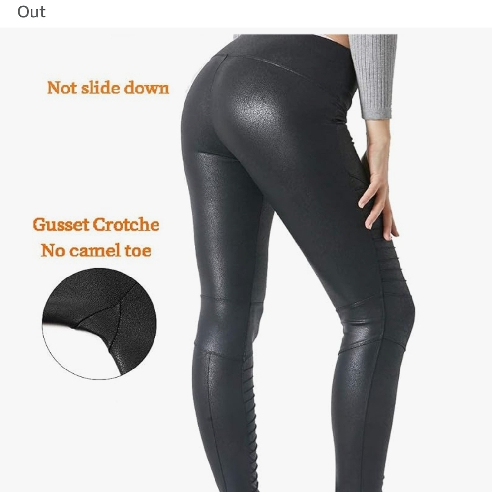SPANX🖤FAUX LEATHER MOTO BLACK Shiny Black Leggings (STYLE 20136R) SIZE LARGE